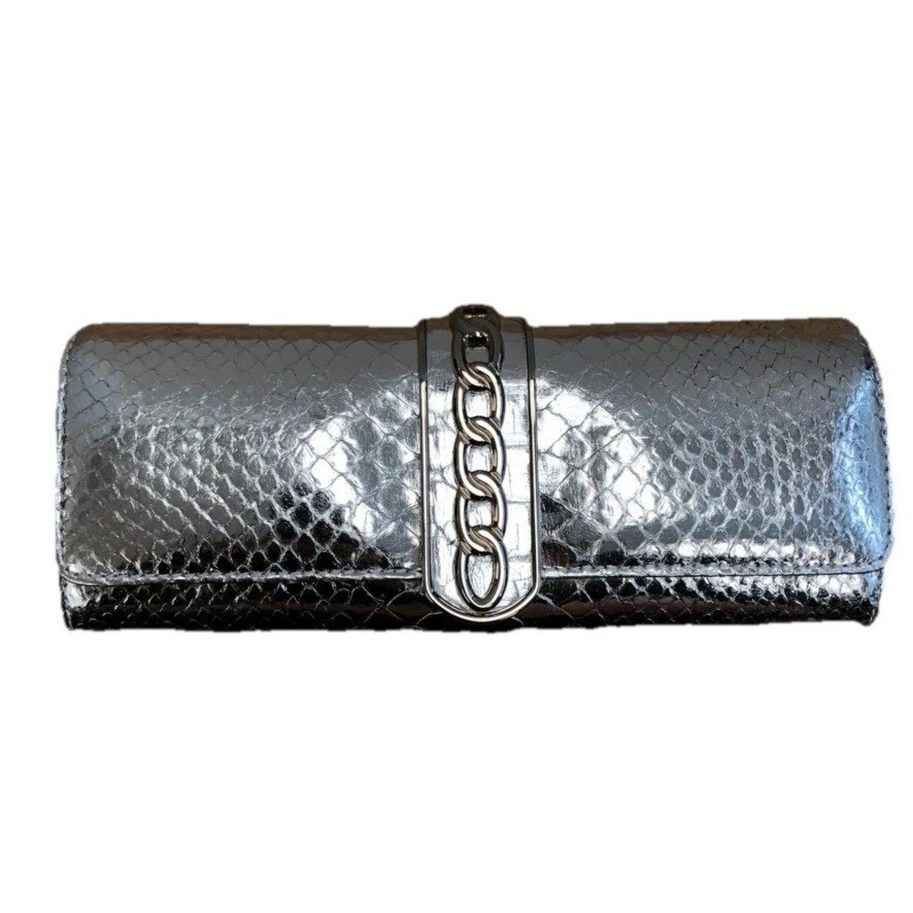 Michael Kors Clutch Small Silver Python Removable Chain Strap Snake Handbag